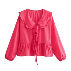 프릴 빅카라 블라우스 여성 셔츠 리본 버튼