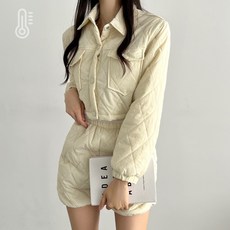 [SET할인/단품/귀여움!!]루즈핏 크롭 카라 미니 다이아 퀄팅 스트링 패딩 세트 set +하의 깔깔이 다이아 누빔 숏팬츠 세트 3color