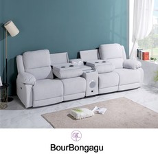 부르봉가구 컵홀드블루투스 조야 원단 생활방수 향균기능 포켓스프링 제로월 기능 전동 4인용 리클라이너 소파(P/L70), 연 그레이