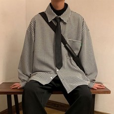 남성 오버핏 체크 긴팔 셔츠 남방