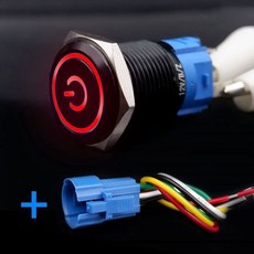 와이어가 있는 블랙 푸시 버튼 스위치 Led 조명 16/19/22mm 방수 조명 금속 래칭 순간 5V 12V 220V 빨간색 파란색, 46) Power Port Red - 3V-6V(5V), 1개