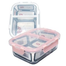 리빙탑스 위녹스 칸칸이락 - 2칸 유리 뚜껑 찬통 직사각 1000ml, 화이트, 1개