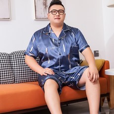 특대 3XL 5XL 7XL 실크 남성 플러스 사이즈 잠옷 반팔 홈 의류 새틴 잠옷 바지