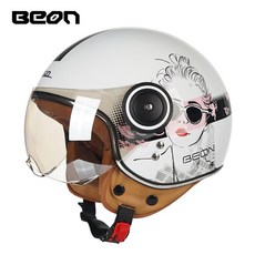 BEON 레트로 3/4 오픈 페이스 오토바이 헬멧 빈티지 다지기 남성 스쿠터 DOT 승인 ECE, [02] L, [09] 9, 1개