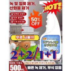 2+2/1+1 [빠른 녹 제거]강력 스테인리스강 녹 제거제 강력녹제거제 금속녹제거 고속 고농축 나사 주철합금볼트 강력녹제거제, 500ML 스테인리스강 녹 제거제, 4개, 500ml