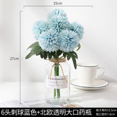 화장실 카페 신혼집 거실 실내조경 소품 고급 조화 꾸미기 사무실 선물 미용실XT20201008545Z, 6 시구 블 루 + 북유럽 투명 대구 약병