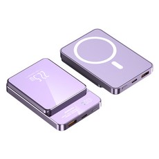 최신 고급 대용량 마그네틱 초고속 유선22.5W 무선15W 휴대용 맥세이프 보조배터리 10000mAh, 퍼플