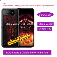 스마트폰 아수스 ROG 폰 6 디아블로 불멸의 한정판 게임용 스냅드래곤 8 Gen 1 165Hz AMOLED 스크린 5G 휴대폰, 없음, 4.add Flim 16GB 512GB HK