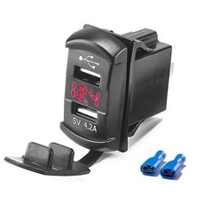 듀얼 USB 차량용 충전기 로커 어댑터 소켓 LED 디지털 전압계 보트 RV 마린 스위치 패널 4.2A, 3) Red Light USB, 없음