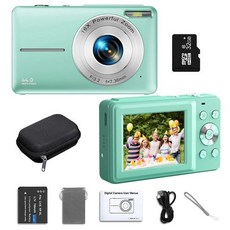 즉석카메라 HD 1080P 디지털 카메라 2.4 인치 충전식 16x 줌 컴팩트 44MP 어린이 소녀 디지트, 1개, Green32G with bag