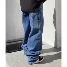비에스래빗 카펜터 루즈핏 데님 팬츠 바지 딥블루