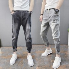 생활도움 네오프렌 보이프렌드 팬츠 하남성 디스트로이드진 슬림핏 솔리드 속바지 한국판트렌드 9부 팬츠