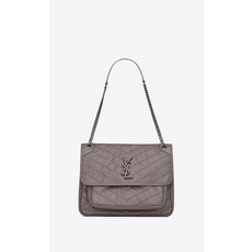 SAINT LAURENT große niki tasche aus grauen leder mit knitteroptik und steppn&#228;ht..