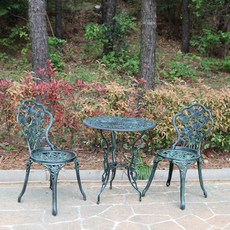 소프트유가구 로즈주물2인세트 야외 정원 테라스 테이블, 청록세트