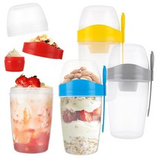 ABuff 4팩 On The Go 36온스 아침 식사 컵 뚜껑과 스푼 포함 재사용 가능한 휴대용 요거트 시리얼 토핑 샐러드 드레싱 홀더 오버나이트 귀리 스낵 파르페 용기 여행 체육, 4개