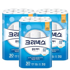 크리넥스 3겹 클린케어 천연펄프 화장지 30m 30롤 3팩 롤화장지, 3개