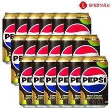 밴드증정 롯데 펩시 제로슈거 제로카페인 라임향 355ml 뚱캔 탄산 음료수 미니캔 도매, 18개