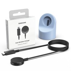삼성 정품 갤럭시 워치 고속 충전기 무선 충전 독 10W / EP-OL300B + 별다섯 실리콘 거치대, 블랙(스카이블루), 1개
