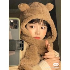 제노 털모자 여성겨울모자 곰돌이 모자 스카프 일체형 큐티뽀짝녀 겨울 제니 가후