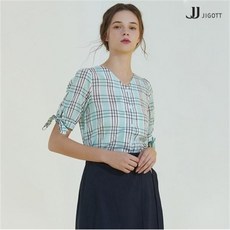 JJ지고트 리본 소매 체크 블라우스 GK6P0BL90