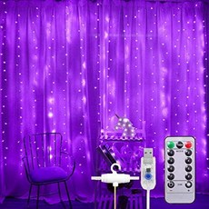 306 LED 커튼 라이트 9.8 x 9.8 ft 요정 끈 USB 할로윈 크리스마스 웨딩 백드롭 파티 가든 8모드 실내 야외 장식 창 반짝이, 단일옵션