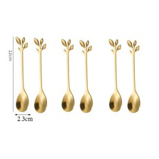 스테인레스 스틸 꽃 모양 잎 커피 교반 스푼 티스푼 차 스낵 스푼 주방 식기 장식 2 개, 6개, 03 12cm golden-6pcs