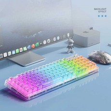 크리스탈 키보드 무소음 RGB 램프 무선키보드, 1개, 상세페이지 참고, 포그 화이트 키보드 마우스 세트