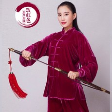 부부스튜디오 중년의류 무력을 다하다 태극복 벨벳 여성 가을 레드 폴아웃리스 남자 운전면허증 길이 차이나