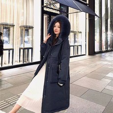 리 버스 패 딩 걸 그룹 롱 2021 폭 넓 고 날씬 해 보 이 는 후드 터 틀 넥 리 얼 화이트 오리 털 코트