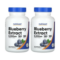Nutricost Blueberry 블루베리추출물 180캡슐 2개, 180정