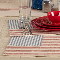 Market Place Red Ticking Stripe Flag Placemats Set of 4 12" x 18" USA Flag Design Country Primit