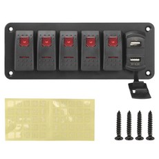 락커스위치 디지털 USB 4 자동차 전압 트럭용 갱 콘센트 조합 5 패널 로커 스위치 디스플레이 2A 해양 듀얼 포트 방수, 빨간