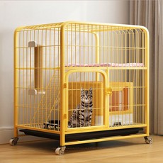고양이 케이지 빌라 하우스 철장 이동식 가정용 홈 실내 대형 2층 3층 놀이공간, 2층 60x45x66cm 옐로우 패키지