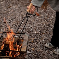 캠팸 아시모 그립 숯 집게 대형 우드 핸들 가위 집게 가죽밴딩 포함, 1개