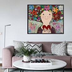 에바알머슨 머리에 꽃 머리 소녀 액자 키즈룸 딸방 1미터 1m 애바알머슨 그림 액자, 60x80 블랙 0.7cm프레임