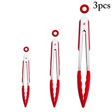 3pcs 실리콘 음식 집게 다기능 요리 클립 내열성 바베큐 굽기 부엌 부속품, Red