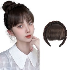 여성 앞머리 가발 꽈배기 헤어밴드 정수리 부분가발 슬림소녀 Women's wigs, 브라운블랙, 1개 - 헤어밴드가발