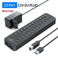 ORICO-산업용 USB 3.0 허브 7/10/13/16 ABS OTG 분배기 12V 전원 어댑터가 있는 On/Off 스위치 컴퓨터용, CHINA|Black 13 Port EU, 1개