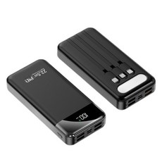 PawJoy 보조배터리 대용량 20000mAh PD 23W 고속충전 멀티단자 일체형 휴대용 3개 케이블 내장 랜턴 캠핑용 기내반입 가능, 블랙