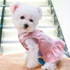 봄/여름 야옹 강아지 중/소형견 의류 테디독 편안하게 귀 여운 프린세스 드레스 원피스 치마 외출 산책 연결 가능 견인줄, Pink, 1개