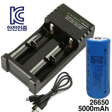 Store25 2구 충전기+2구 충전기+ 26650 5000mAh 3.6V 안전회로 3칩, 1개