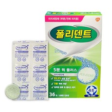 폴리덴트 5분 퀵플러스 의치 틀니세정제 상쾌한 민트향, 1개, 36개입