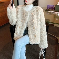 뽀글이 코트 여성 겨울 루즈핏 트위드 코트 패션 코디 소향풍 숏 코트 루즈핏 도톰한 램스울 점바 양털 코트 YMY