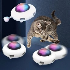 고양이 장난감 고양이 장난감 스마트 티저 UFO 애완 동물 턴테이블 잡기 훈련 장난감 USB 충전 고양이 티, 01 WHITE