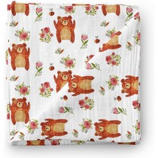 Aenne Baby Floral Bear Girl Muslin Swaddle Blanket Large 47 x 47 inch 1 Pack for Girls Nursing Cover Baby Wrap Clo