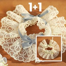 YUEMEIYD 강아지 고양이 1+1 레이스 망사 자수 넥카라 3컬러, 02 블루+옐로우