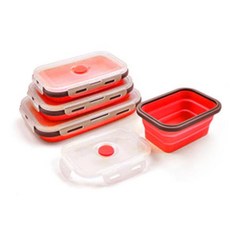 실리콘 접이식 도시락 식품 보관 용기 휴대용 전자 레인지 그릇, E.300 500 800ml 3pcs, 2.Red