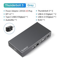 ORICO-Thunderbolt 3 USB C 도킹 스테이션 (M.2 SATA NVMe SSD 인클로저 포함) 8K60Hz 이더넷 100W PD 유, [02] Gray US Plug, 한개옵션1