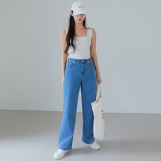 로이몽 여성용 하이웨스트 세미와이드 릴렉스 청바지 숏 미들 롱 기장선택 4계절 데님팬츠