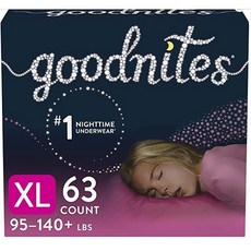 굿나잇 43~64kg 여아용 취침시간 트레이닝 1회용 언더웨어 63개입 XLARGE, 특대형(XL)